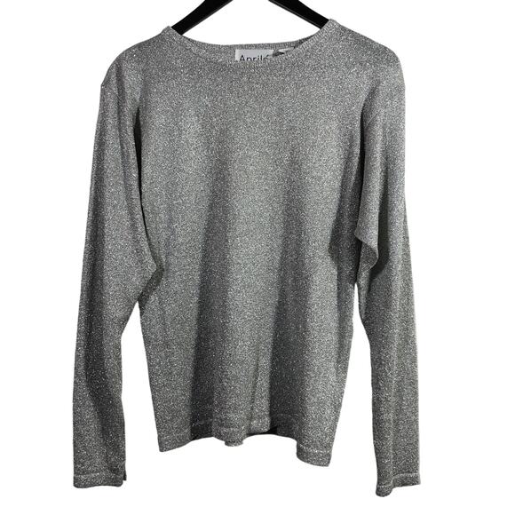 Metallic Silver Sweater Crew Neck Medium, Vintage Retro Lightweight - Picture 1 of 5